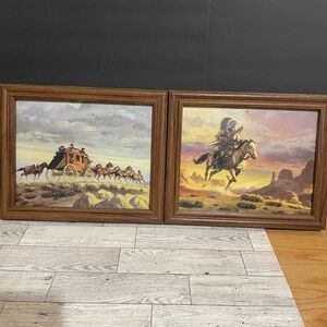 Western Stagecoach and Native American Paintings